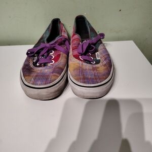 Vans Plaid Women's Size 6 Men's Size 4.5 Purple Red Blue Canvas Shoes Preppy